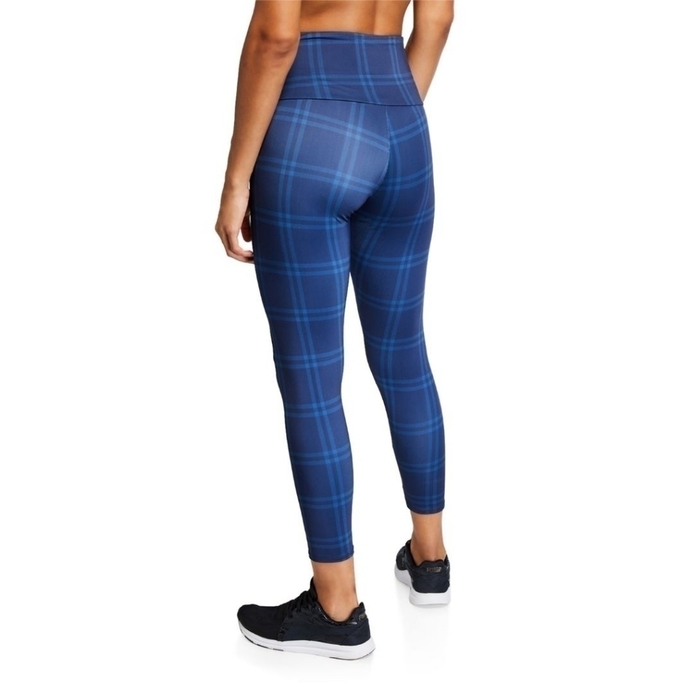 Onzie Blue Plaid Hugh Rise Midi Leggings